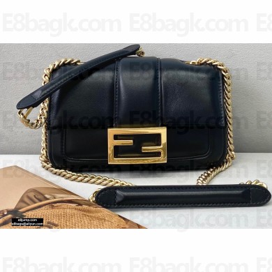 Fendi Nappa Leather Mini Baguette Chain Bag Black 2020
