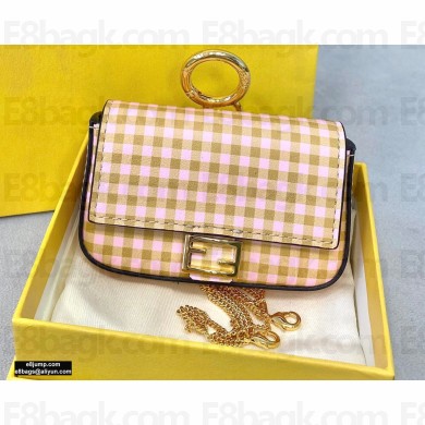 Fendi Check-print Leather Nano Baguette Bag Charm Beige 2020