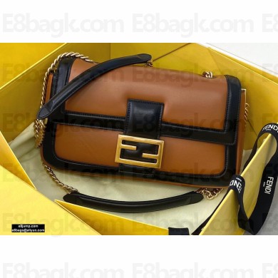 Fendi Nappa Leather Medium Baguette Chain Bag Brown 2020