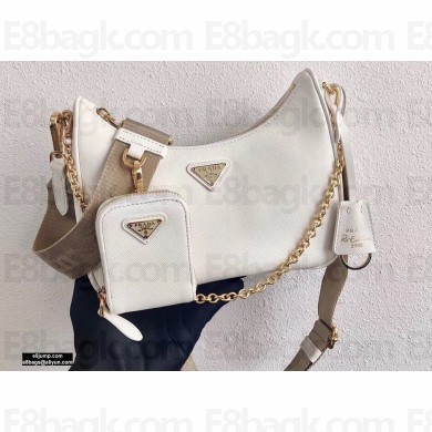 Prada Re-Edition 2005 Saffiano Leather Shoulder Hobo Bag 1BH204 White/Gold 2020