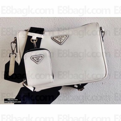 Prada Saffiano Leather Cross-Body Bag 2VH113 White with Strap 2020