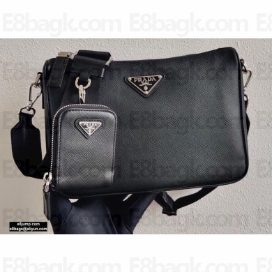 Prada Saffiano Leather Cross-Body Bag 2VH113 Black with Strap 2020