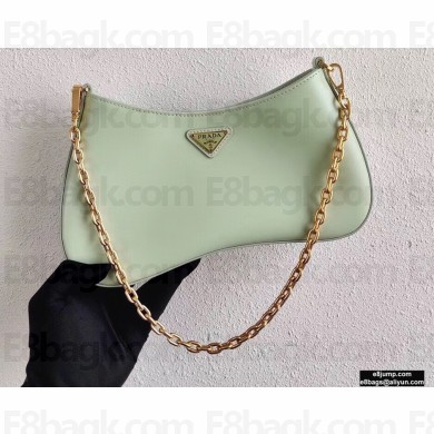 Prada Cleo Brushed Leather Shoulder Bag 1BC148 with Chain Aqua Green 2020