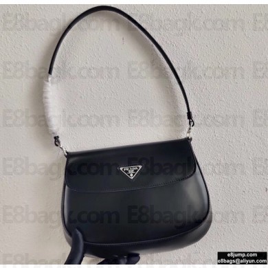 Prada Cleo Brushed Leather Shoulder Bag with Flap 1BD311 Black 2020