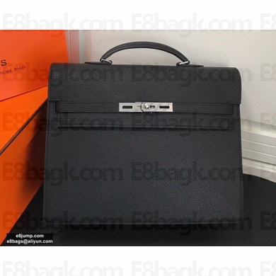 Hermes Kelly Depeches 34cm Briefcase Bag Black