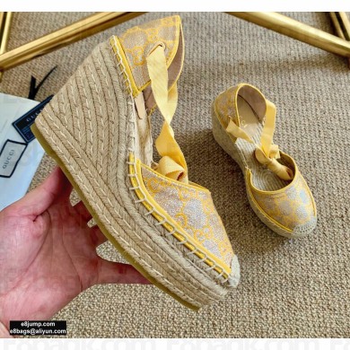 Gucci Heritage GG Lamé Platform Espadrilles Sandals Yellow 2020