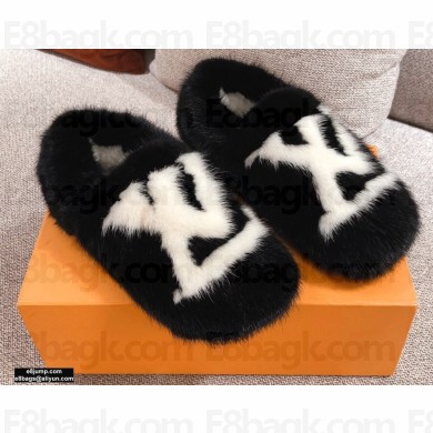 Louis Vuitton Mink Fur Dreamy Slippers Black 2020