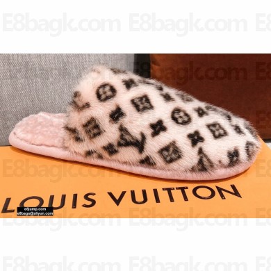 Louis Vuitton Monogram Mink Fur LV Suite Flat Mules Light Pink 2020