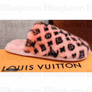 Louis Vuitton Monogram Mink Fur LV Suite Flat Mules Nude Pink 2020