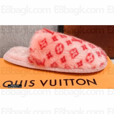 Louis Vuitton Monogram Mink Fur LV Suite Flat Mules Rose Pink 2020