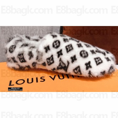 Louis Vuitton Monogram Mink Fur Dreamy Flat Loafers White 2020