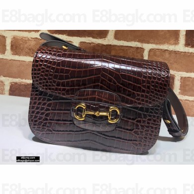 Gucci 1955 Horsebit Shoulder Bag 602204 Croco Pattern Coffee 2020