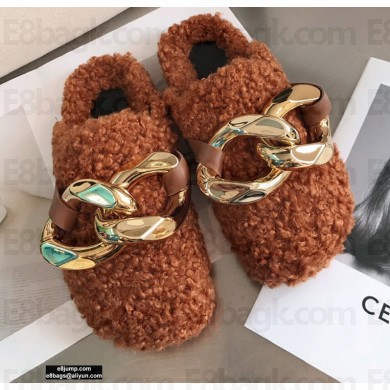 JW Anderson Shearling Chain Loafer Mules Brown 2020