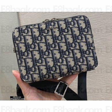 Dior Pouch with Shoulder Strap Camera Case Bag In Oblique Canvas Blue 2020