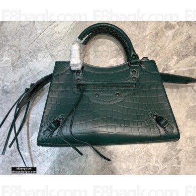 Balenciaga Neo Classic small Top Handle Bag Crocodile Embossed Calfskin Green 2020