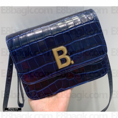 Balenciaga B. Small Bag in Crocodile Embossed Calfskin Blue
