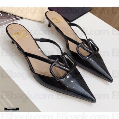 Valentino Heel 4.5cm VLogo Signature Patent Leather Mules Black 2020