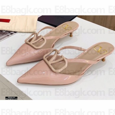 Valentino Heel 4.5cm VLogo Signature Patent Leather Mules Nude 2020