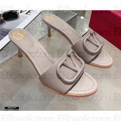 Valentino Heel 6.5cm VLogo Leather Mules Gray 2020