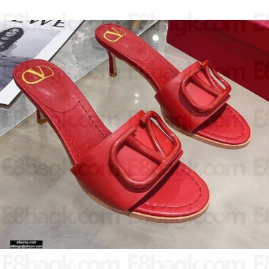 Valentino Heel 6.5cm VLogo Leather Mules Red 2020