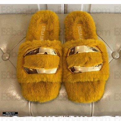 Stella Luna Fur Slide Sandals Yellow 2020