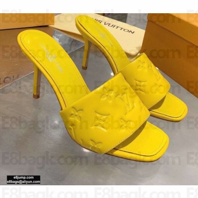 Louis Vuitton Heel 9.5cm Monogram Embossed Mules Yellow 2020