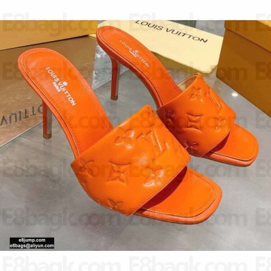 Louis Vuitton Heel 9.5cm Monogram Embossed Mules Orange 2020