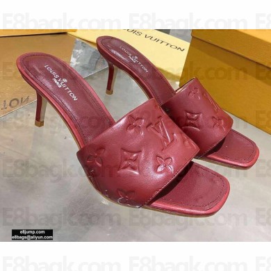 Louis Vuitton Heel 7.5cm Monogram Embossed Mules Burgundy 2020