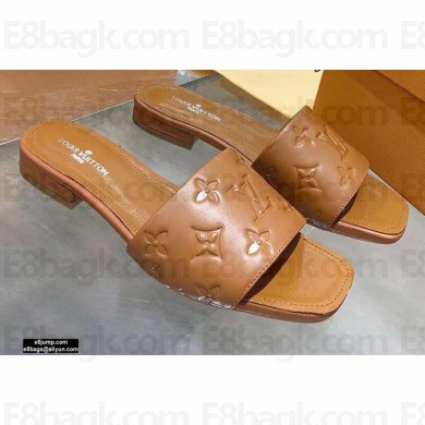 Louis Vuitton Monogram Embossed Flat Mules Brown 2020