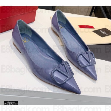 Valentino VLogo Patent Leather Ballet Flats Blue 2020