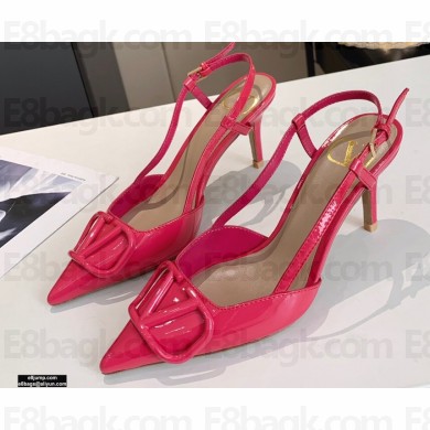 Valentino Heel 8cm VLogo Signature Patent Leather Slingback Pumps Fuchsia 2020