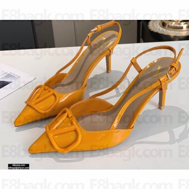Valentino Heel 8cm VLogo Signature Patent Leather Slingback Pumps Yellow 2020