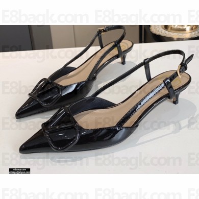 Valentino Heel 4cm VLogo Signature Patent Leather Slingback Pumps Black 2020