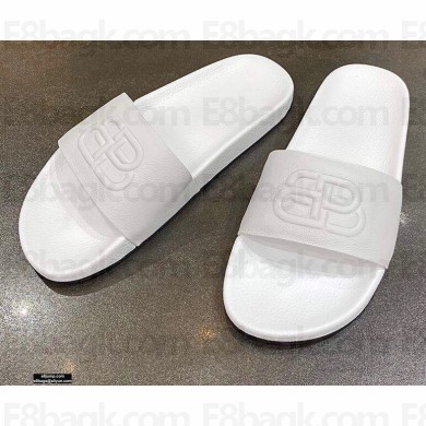 Balenciaga Embossed BB Logo Piscine Pool Slide Sandals White 2020