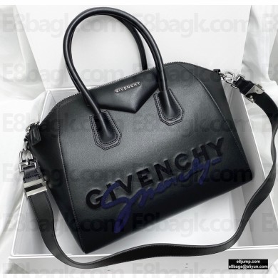 Givenchy Embroidered Logo Medium Antigona Bag Black