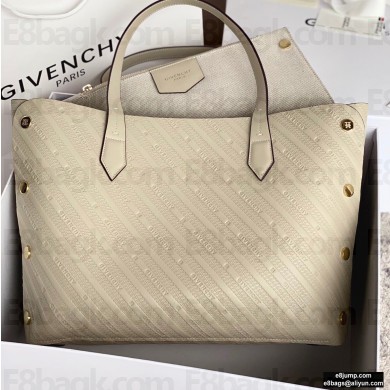 Givenchy Medium BOND Shopper Tote Bag in GIVENCHY Chain Embossed Leather Creamy 2020