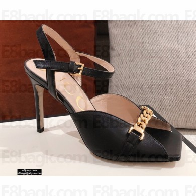 Gucci Sylvie Chain Slingback Sandals Black 2020