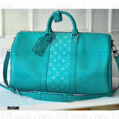 Louis Vuitton Taiga Leather and Monogram Eclipse Canvas Keepall Bandoulière 50 Bag Green