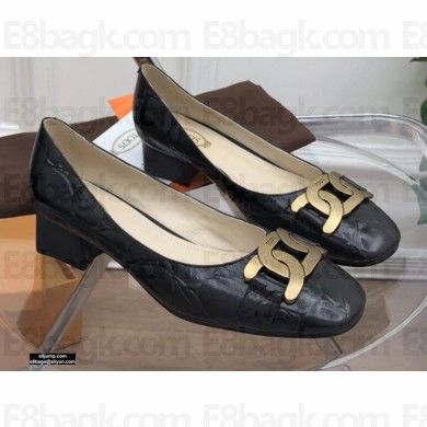 Tod's Heel 4.5cm Kate Pumps in leather with Chain Embossed Black