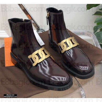 Tod's Kate Ankle Boots in leather with Chain Brushed Burgundy