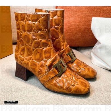 Tod's Kate Ankle Boots in leather with Chain Crocodile-printed Brown
