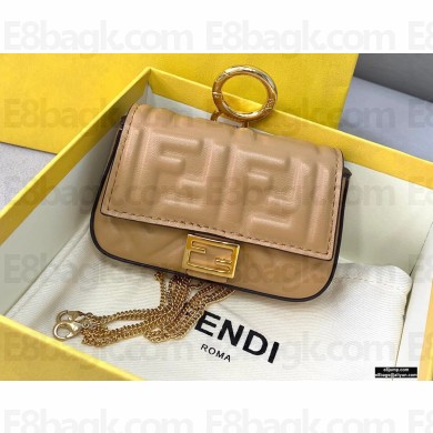Fendi Nano Baguette Bag Charm Embossed FF Leather Apricot 2020