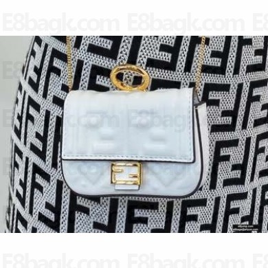 Fendi Nano Baguette Bag Charm Embossed FF Leather White 2020