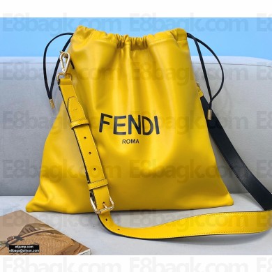 Fendi Leather Pack Medium Drawstring Pouch Bag Yellow 2020