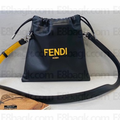 Fendi Leather Pack Small Drawstring Pouch Bag Black 2020