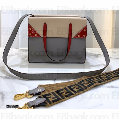 Fendi Flip Regular Medium Tote Bag Gray/Red