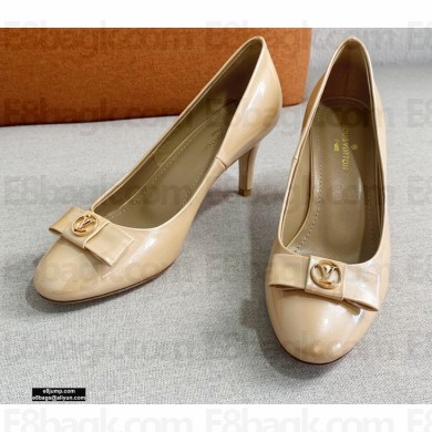 Louis Vuitton Heel 6.5cm Patent Leather Bow Pumps Nude