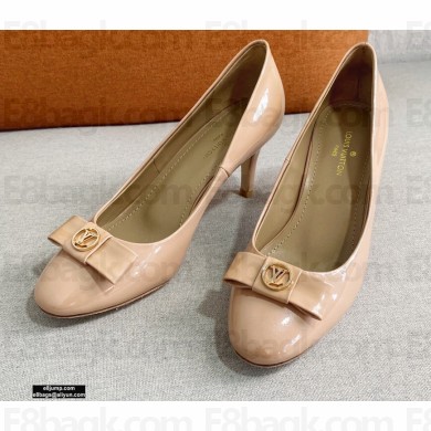 Louis Vuitton Heel 6.5cm Patent Leather Bow Pumps Apricot