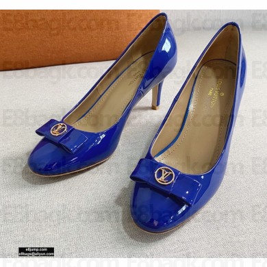 Louis Vuitton Heel 6.5cm Patent Leather Bow Pumps Blue