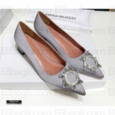 Amina Muaddi Heel 4.5cm Satin Begum Pumps Gray